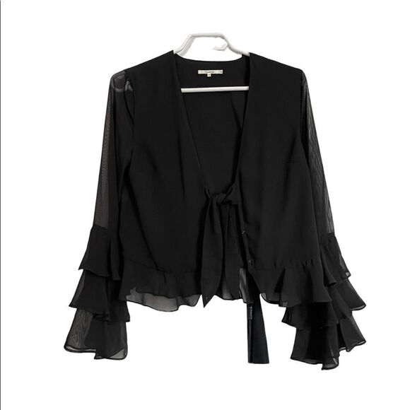 Tularosa Revolve Winnie Ruffle Sleeve Sheer Blouse Black Sz XS - Picture 4 of 11